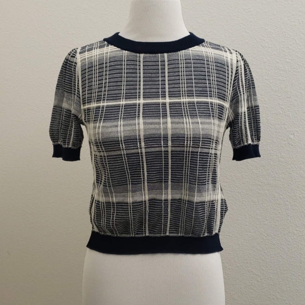 MIIA Japan Semi-Sheer Plaid Knit Top T128